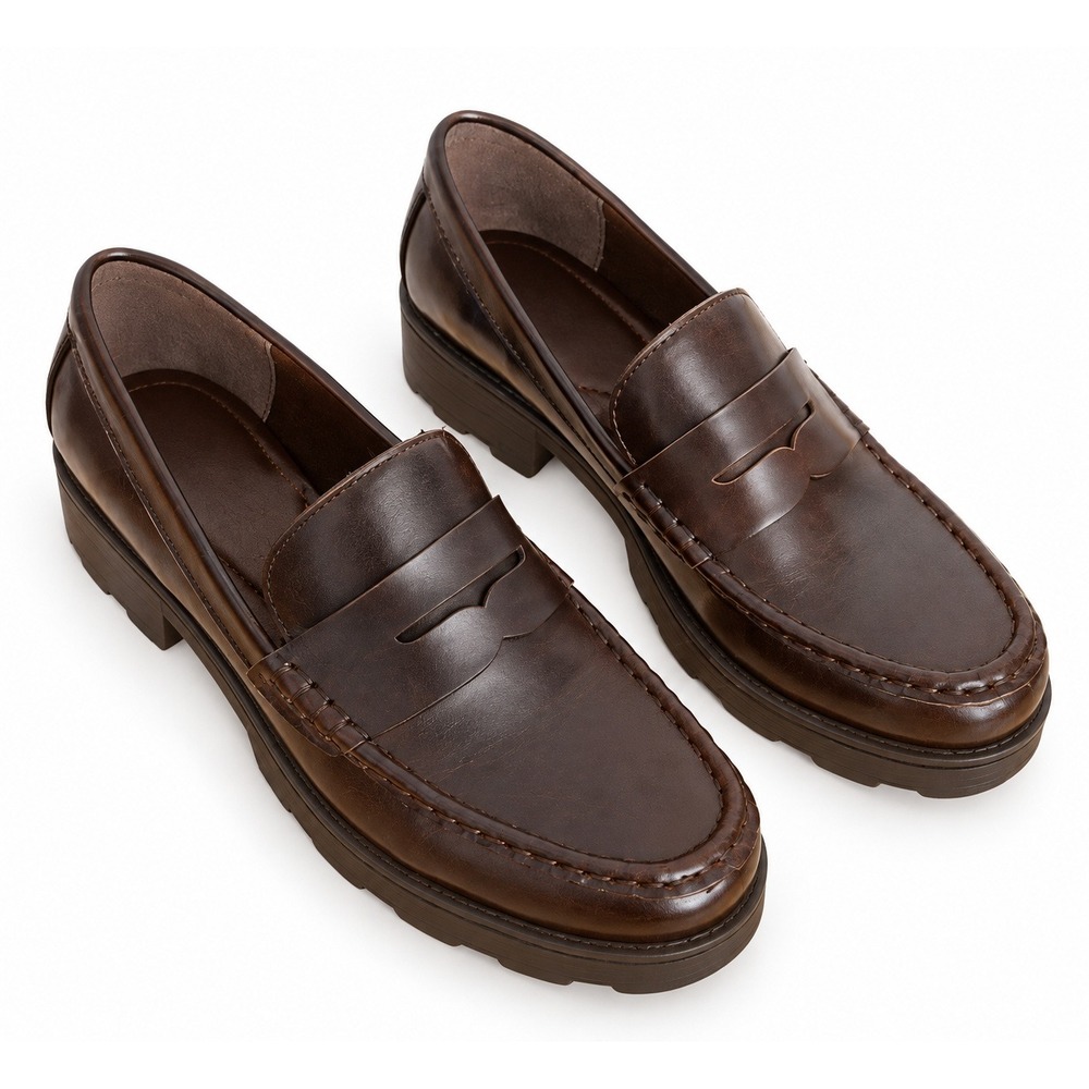 Coastal Preppy Dark Academia B.O.C. Brown Penny Loafers Women's 9M Lug Sole